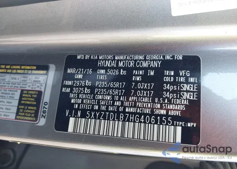 2017 Hyundai Santa Fe Sport 2.4L z USA, uszkodzony, nr VIN 5XYZTDLB7HG406155